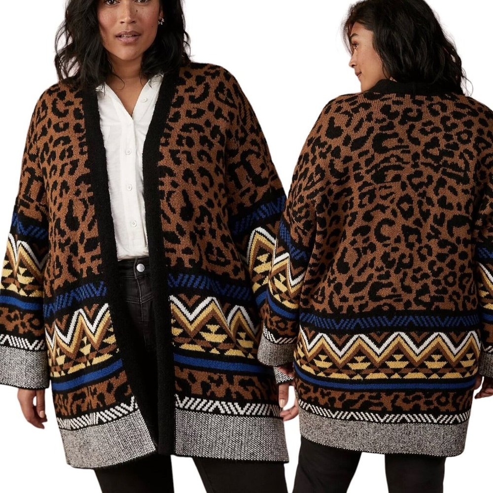Anthropologie Leopard Print Cardigan in Brown and Blue